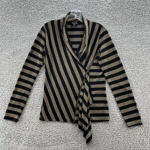 Ronen Chen Top Womens Medium Black Tan Stripe Zipper Art Lagenlook Slim T Shirt